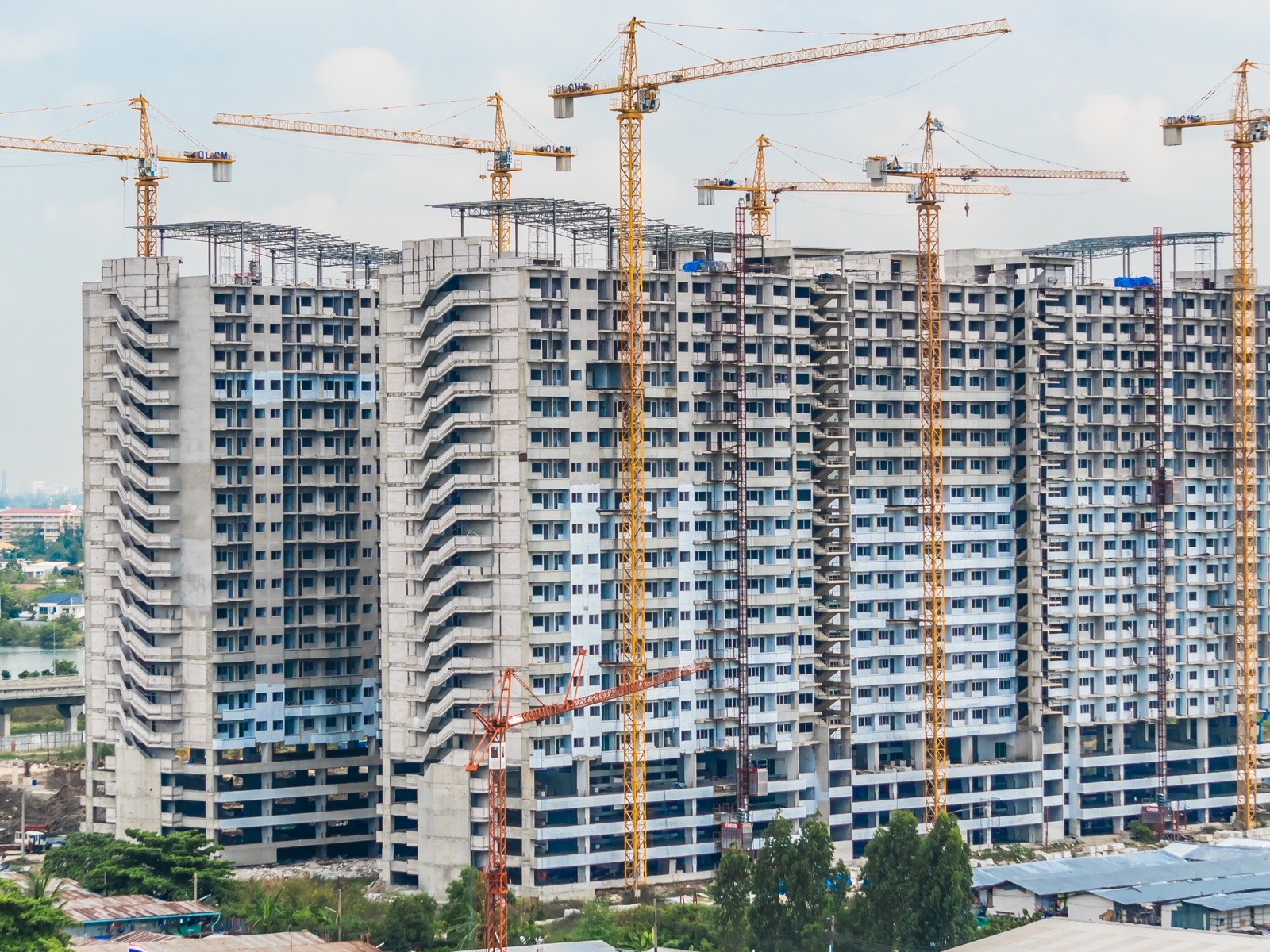 Construction site with tower cranes